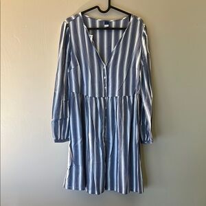 Old Navy Blue and White V-Neck Bishop Sleeve Sundress